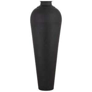 matt black large hammered vase with lid