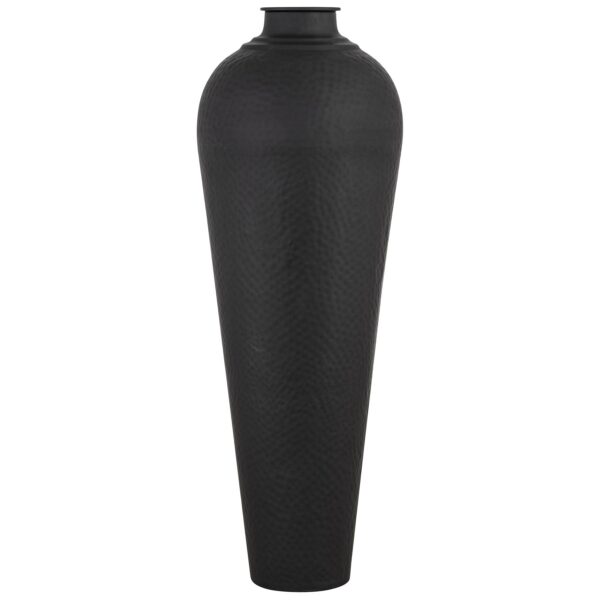 matt black large hammered vase with lid