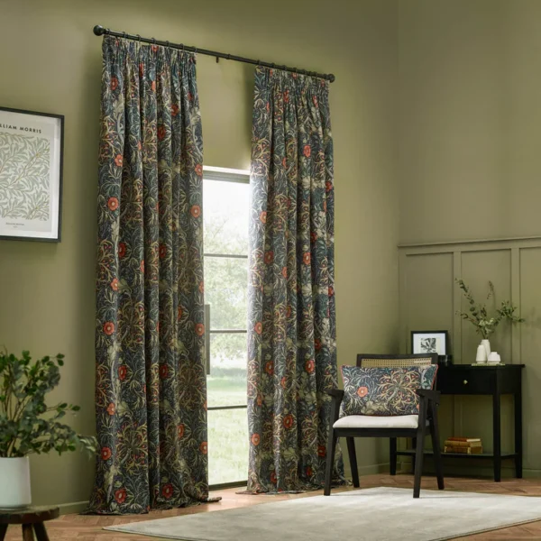 seaweed fully lined velvet pencil pleat curtains indigo seaweed fully lined velvet pencil pleat curtains indigo