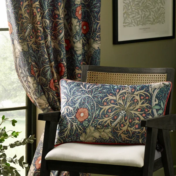 seaweed fully lined velvet pencil pleat curtains indigo seaweed fully lined velvet pencil pleat curtains indigo