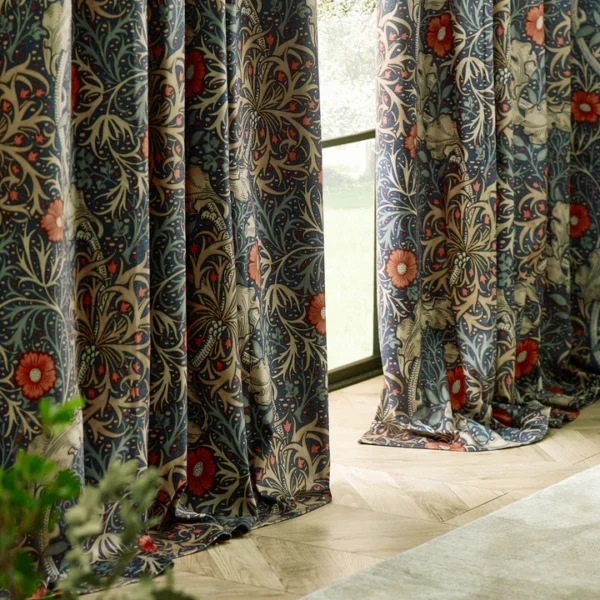 seaweed fully lined velvet pencil pleat curtains indigo seaweed fully lined velvet pencil pleat curtains indigo